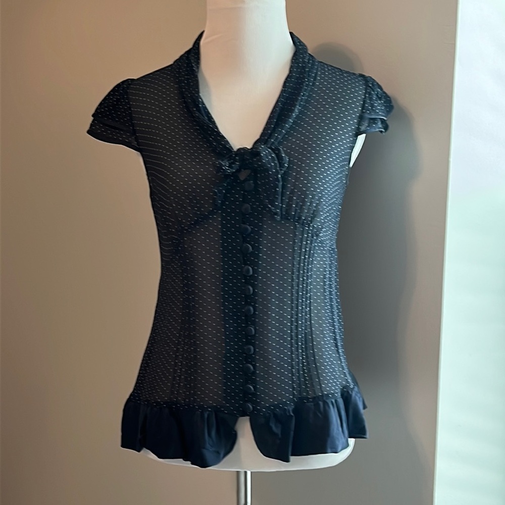 Navy Blue Blouse with White Dost Size Small